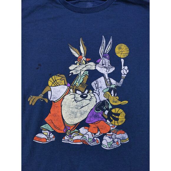 Retro Looney Tunes Basketball T Shirt SZ M Blue Taz Daffy Bugs Bunny Wile E - Picture 7 of 10